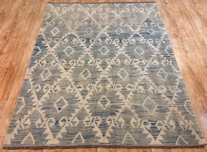Alfombra de lana Kilim afgana/turca vintage multicolor hecha a mano genuina, 203x150 CM - Imagen 1 de 9