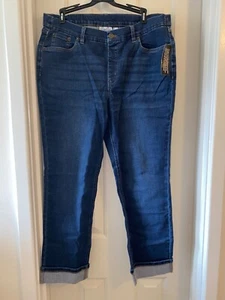 DENIM & CO Easy Stretch Reg Cuffed Slim Straight Jeans DEEP INDIGO sz 16 - Picture 1 of 2