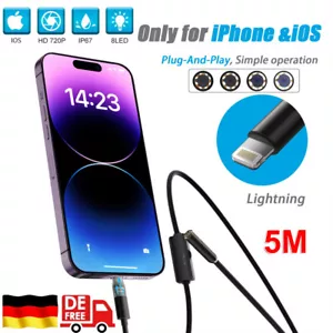 8 LED HD Endoskop 5M Wasserdicht Endoscope Inspektion Kamera Für iPhone iPad iOs - Bild 1 von 15