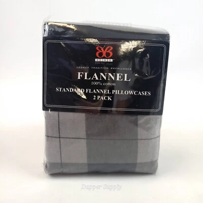 BIBB Flannel Pillowcases 2 Pack Black Grey New - Image 1 of 4