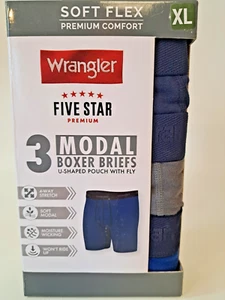 Paquete de 3 calzoncillos boxer modales XLARGE 40-42" Wrangler FIVE STAR premium flexibles suaves para hombre - Imagen 1 de 3