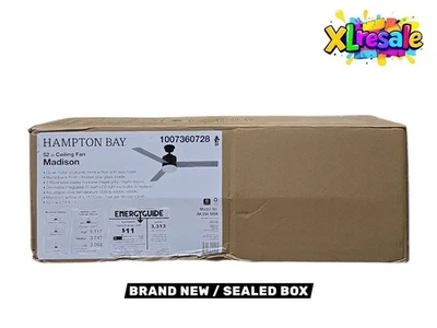 Hampton Bay Madison 52" Matte Black Indoor Ceiling Fan w/ LED & Remote NEW - Image 1 of 4