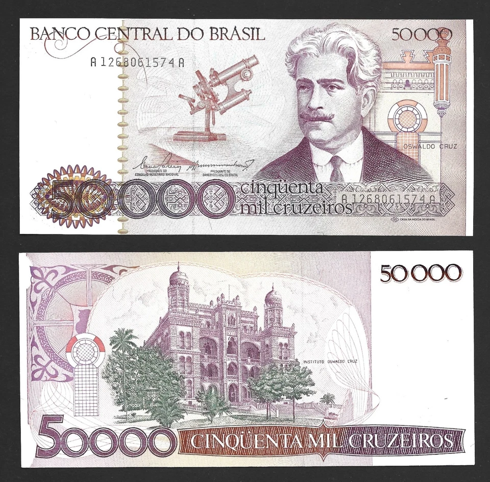 Brazil 50000 Cruzeiros 1985 P. 204a Oswaldo Cruz UNC - Image 1 of 1