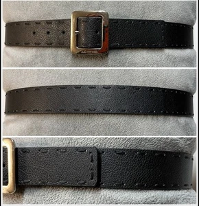 Anne Klein 1.5” Wide Black Belt Logo Silver Buckle Size Medium 35 Topstitching - Picture 1 of 13