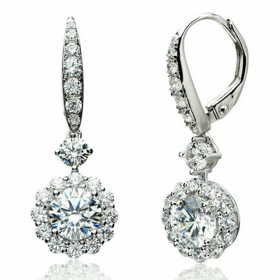 2.50Ct Lab Created Round Diamond Drop/Dangle Earrings 14k White Gold Finish - Image 1 of 4