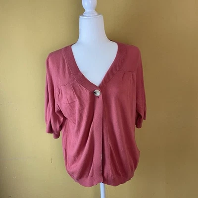 Cárdigan Kasper Rosa Oscuro Ligero Un Botón Frente Abierto Suéter Foto 1 de 4