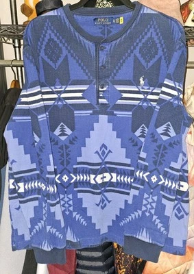 Camisa Polo Ralph Lauren Para Hombre Estampado Azteca Southwest Henley Manga Larga XL Foto 1 de 4