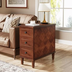 Solid Wood End Table, Fully Assembled Narrow Side Table with Drawers, Pre-Ass... - Picture 1 of 9
