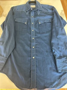 vintage rockmount ranch wear Shirt Blue Pearl Snaps Size 16 M - Picture 1 of 6