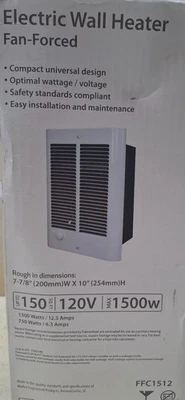 Calentador de Pared Eléctrico Ventilador Habitación Pequeña, Fahrenheat, FFC1512B, Blanco 120V Foto 1 de 4