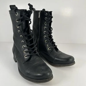 Vintage Diesel Black Leather Lace Up Combat Boots Women 38 US 7.5 Portugal Zip - Foto 1 di 10