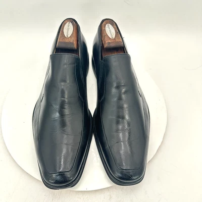 Bruno Magli Men Size 13 Black Leather Side Elastic Penny Loafer Dress Shoes - Image 1 of 4