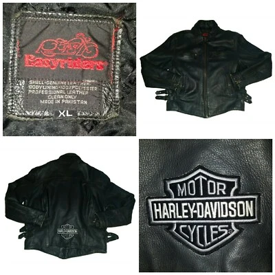Vintage EASYRIDER Motorcycle Harley-Davidson  Distressed Black Leather Jacket XL Foto 1 de 4