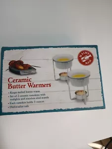 MAINE MAN Ceramic Butter Warmer Set Fondue Warmers Set of 2 lightly used - Picture 1 of 10