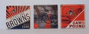 Lot Of 3 Cleveland Browns Football Dawg Pound NFL Wood Coasters. 4.25"×4.25" - Picture 1 of 11