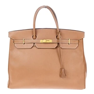 HERMES LOGO BIRKIN 40 HAND BAG ◯Z STAMP COUCHEVEL LEATHER BROWN GHW 497LC524 - Picture 1 of 23