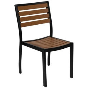 2 PACK Outdoor Patio Aluminum Restaurant Chair w/ Synthetic Faux Teak Poly Slats - Picture 1 of 12