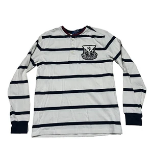 Polo Ralph Lauren Shirt Boys Large 14-16 Skull Crossbones Henley White Striped - Picture 1 of 9