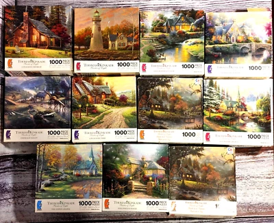 Thomas Kinkade Lot of 11 Puzzles From Ceaco. All are 1000 Pc + 27 X 20" Images. - Image 1 of 4