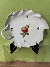 Meissen Porcelain Leaf Shaped Bowl  Hand Painted With Fruit And Flowers.