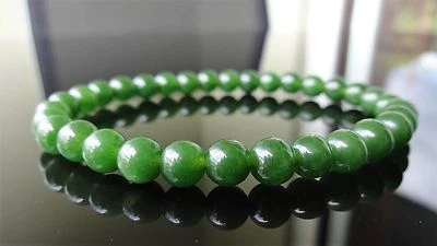 Зеленый тайваньский нефрит кварцевый браслет мужчин эластичной AAA 6 мм 7, 7,5, 8, 8,5 дюйма - Изображение 1 из 4