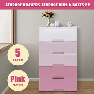 Plastic 5 Drawers Storage Tower Cabinet Dresser Clothes Organizer Drawer Bedroom - Picture 1 of 19