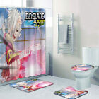 Beyblade 4pcs Bath Rugs Set Shower Curtain Floor Mats Toilet Lid Cover Fans Gift