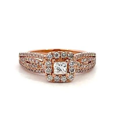 Vera Wang Wish 14K Rose Gold Princess Diamond Halo Engagement Ring Size 8.5 - Image 1 of 4