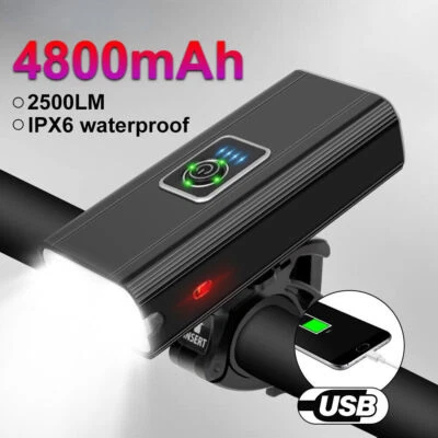 Bicycle Light Front 4800mAh USB Rechargeable MTB Bike 2500 Lumen Bike Headlight - Image 1 of 4