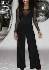  BRAVISSIMO Black Mesh Insert Jumpsuit Women's Smart Party Evening Holiday 186 - Picture 1 of 2