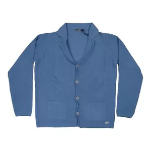 MENS AF63 FERRANTE 33A25210 COTTON 044 ORIGINAL BLUE PE CARDIGAN JUMPER JERSEY - Picture 1 of 2
