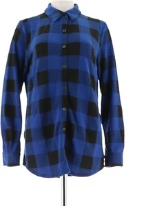 Top túnica Denim & Co Buffalo a cuadros con botones brillante azul real M nuevo sin etiquetas (851) - Imagen 1 de 5