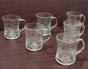 Vtg Arcoroc Canterbury Crocus Embossed Lotus Flower Glass Mugs Set of 6 - Picture 1 of 11