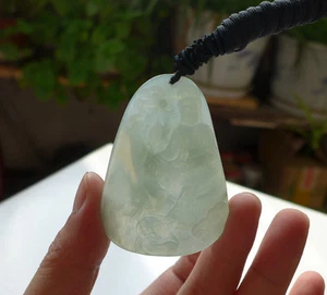 Fine Natural Type A Icy Jadeite Jade Vivid Lotus Kwan-yin Pendant - Picture 1 of 11