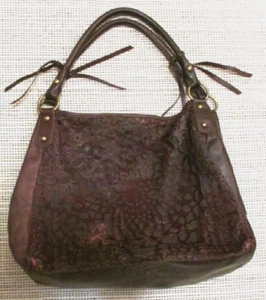 Bolso de Hombro Grande ISABELLA FIORE Cuero Marrón Borgoña Oscuro Corte Láser - Imagen 1 de 8