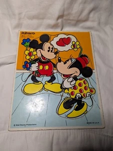 Playskool Mickey and Minnie Mouse in Love Vintage Wooden Tray Puzzle 190-17 7 Pc - Picture 1 of 4