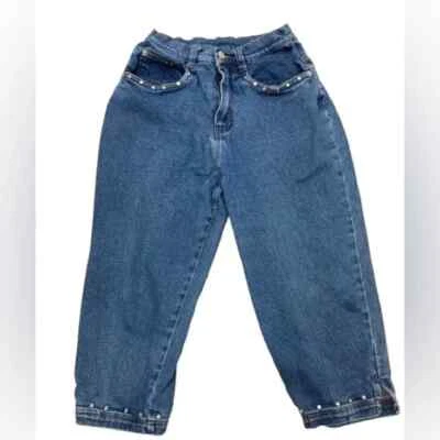 Vintage Y2K Rhinestone Embellished Denim Capris, Bermudas Summer, Women’s Size 4 - Image 1 of 4