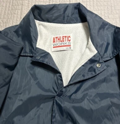 Athletic Works Mens M Navy Blue Long Sleeve Nylon Snap Button Jacket. Used - Image 1 of 4