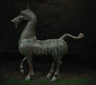 15,6 Zoll alte chinesische Bronzeware Dynastie Inschrift Pferd Statue Skulptur