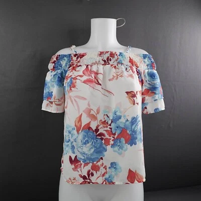 Women Top Small Floral Smocked Cottagecore Flowy Flowy Retro Off Shoulder - Image 1 of 4