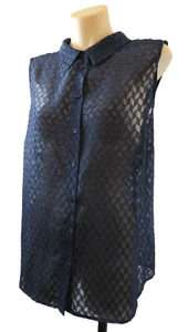 NWT PREVIEW Womens Blue Sheer Top Shirt Work Sleeveless Layer Work Size 16 XL - Picture 1 of 10