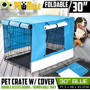 30in Dog Cage Pet Wire Crate Puppy Cat Foldable Metal Kennel Portable Tray Cover - Picture 1 of 11