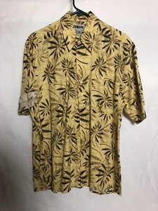 Untied Short Sleeve Branches Leaves Hawaiian Shirt Men's M Yellow 100% Cotton - Picture 1 of 3