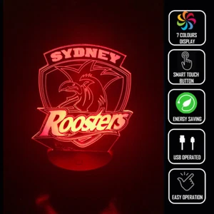 SYDNEY CITY ROOSTERS 3D Acrylic LED 7 Colour Night Light Touch Table Lamp - Bild 1 von 4