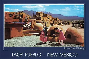 Ladies Making Bread in Horno at Taos Pueblo New Mexico NM Vintage Postcard - Picture 1 of 2