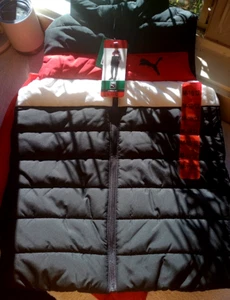 Puma Boys Youth Activewear Full Zip Puffer Vest Black Red White, M-10/12 - Picture 1 of 5