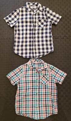 Lote de 2 camisas a cuadros con botones de algodón manga corta niños talla 10-12 M Foto 1 de 4