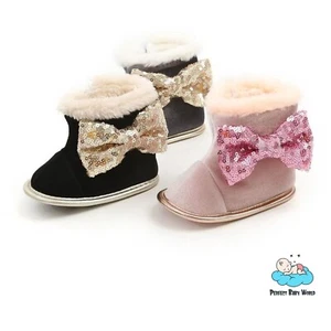 Flannel Bowknot Girl 0-18 Months Infant Crib Booties Baby - Picture 1 of 12