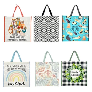 Reusable Carryall Tote Bag L Cats Dogs Southwestern Mandala Farmhouse Rainbow - Picture 1 of 17
