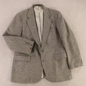 VINTAGE Tweed Jacket M Gray Multicolor Houndstooth Check Wool Blazer USA 42R - Picture 1 of 18